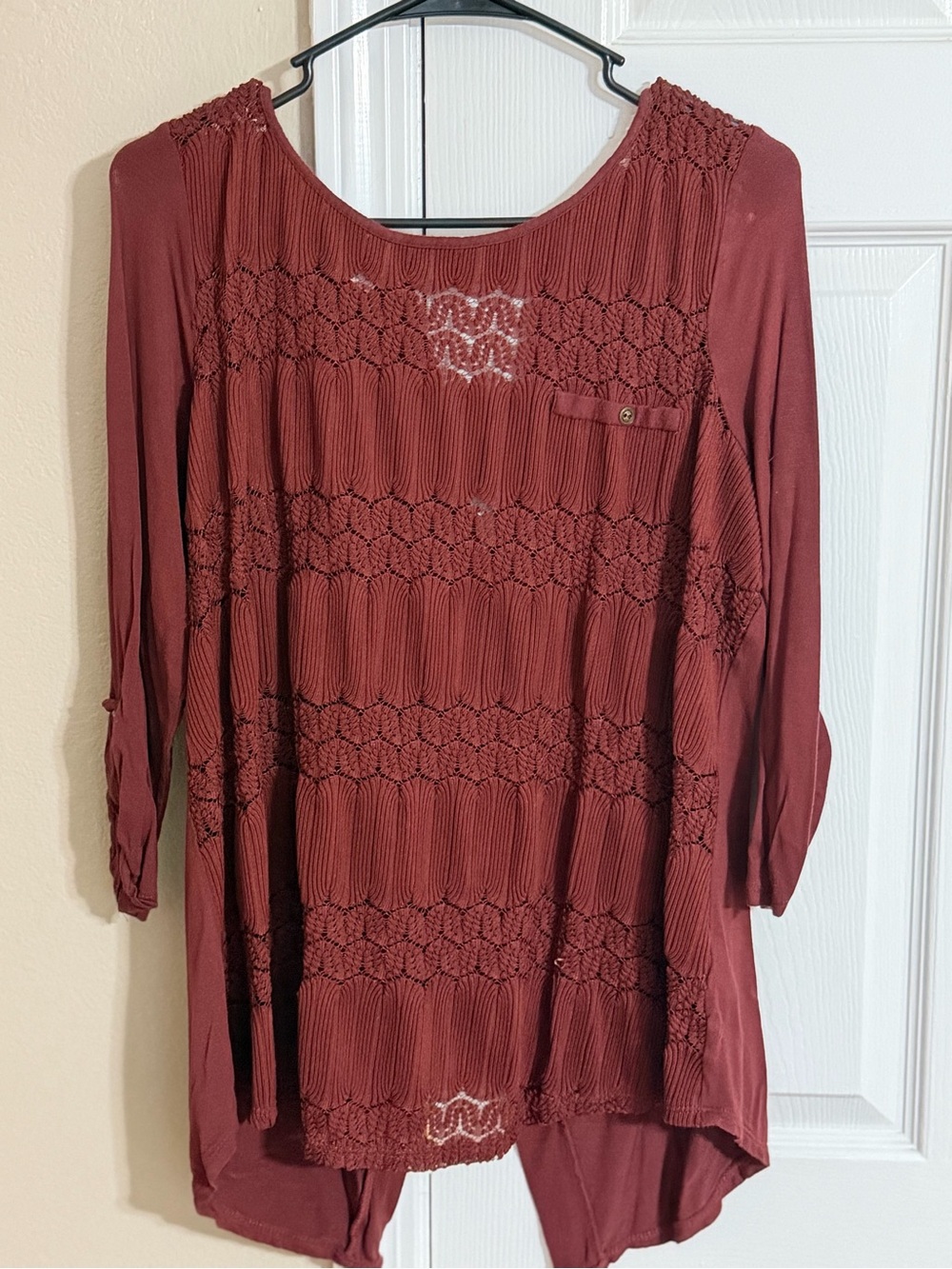 Maurices Burgundy Crochet-Trim Long Sleeve Tunic